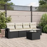 Set mobilier de grădină cu perne, 5 piese, negru, poliratan GartenMobel Dekor