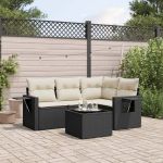 Set mobilier de grădină cu perne, 5 piese, negru, poliratan GartenMobel Dekor