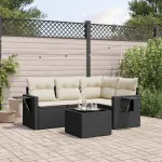 Set mobilier de grădină cu perne, 5 piese, negru, poliratan GartenMobel Dekor