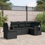 Set mobilier de grădină cu perne, 5 piese, negru, poliratan GartenMobel Dekor