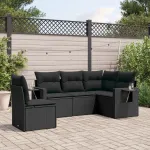 Set mobilier de grădină cu perne, 5 piese, negru, poliratan GartenMobel Dekor