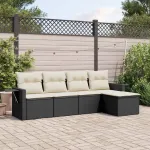 Set mobilier de grădină cu perne, 5 piese, negru, poliratan GartenMobel Dekor