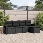 Set mobilier de grădină cu perne, 5 piese, negru, poliratan GartenMobel Dekor
