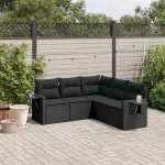 Set mobilier de grădină cu perne, 5 piese, negru, poliratan GartenMobel Dekor