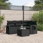 Set mobilier de grădină cu perne, 5 piese, negru, poliratan GartenMobel Dekor