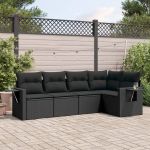 Set mobilier de grădină cu perne, 5 piese, negru, poliratan GartenMobel Dekor