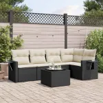 Set mobilier de grădină cu perne, 6 piese, negru, poliratan GartenMobel Dekor