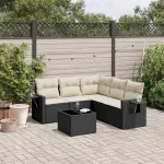Set mobilier de grădină cu perne, 6 piese, negru, poliratan GartenMobel Dekor