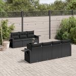 Set mobilier de grădină cu perne, 8 piese, negru, poliratan GartenMobel Dekor