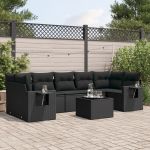 Set mobilier de grădină cu perne, 8 piese, negru, poliratan GartenMobel Dekor
