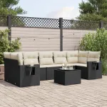 Set mobilier de grădină cu perne, 8 piese, negru, poliratan GartenMobel Dekor