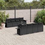 Set mobilier de grădină cu perne, 9 piese, negru, poliratan GartenMobel Dekor