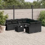 Set mobilier de grădină cu perne, 9 piese, negru, poliratan GartenMobel Dekor