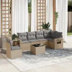 Set canapele de grădină, 7 piese, cu perne, bej, poliratan GartenMobel Dekor