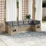 Set canapele de grădină, 7 piese, cu perne, bej, poliratan GartenMobel Dekor
