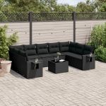 Set canapele de grădină cu perne, 10 piese, negru, poliratan GartenMobel Dekor