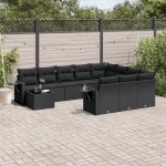 Set canapele de grădină cu perne, 11 piese, negru, poliratan GartenMobel Dekor