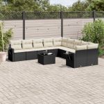 Set canapele de grădină cu perne, 11 piese, negru, poliratan GartenMobel Dekor