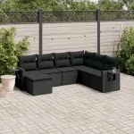 Set canapele de grădină cu perne, 7 piese, negru, poliratan GartenMobel Dekor