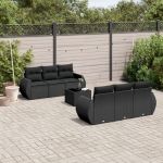 Set canapele de grădină cu perne, 7 piese, negru, poliratan GartenMobel Dekor