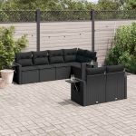 Set canapele de grădină cu perne, 7 piese, negru, poliratan GartenMobel Dekor