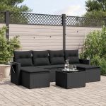 Set canapele de grădină cu perne, 7 piese, negru, poliratan GartenMobel Dekor