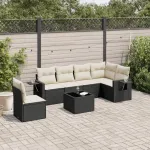 Set canapele de grădină cu perne, 7 piese, negru, poliratan GartenMobel Dekor