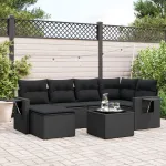 Set canapele de grădină cu perne, 7 piese, negru, poliratan GartenMobel Dekor