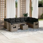 Set mobilier de grădină cu perne, 10 piese, gri, poliratan GartenMobel Dekor