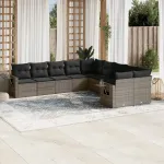 Set mobilier de grădină cu perne, 10 piese, gri, poliratan GartenMobel Dekor