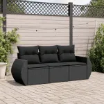 Set mobilier de grădină cu perne, 3 piese, negru, poliratan GartenMobel Dekor