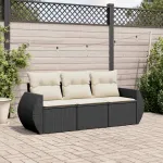 Set mobilier de grădină cu perne, 3 piese, negru, poliratan GartenMobel Dekor