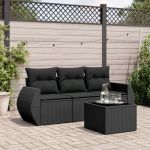 Set mobilier de grădină cu perne, 4 piese, negru, poliratan GartenMobel Dekor
