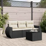 Set mobilier de grădină cu perne, 4 piese, negru, poliratan GartenMobel Dekor