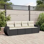Set mobilier de grădină cu perne, 4 piese, negru, poliratan GartenMobel Dekor