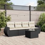 Set mobilier de grădină cu perne, 5 piese, negru, poliratan GartenMobel Dekor