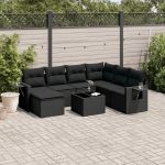 Set mobilier de grădină cu perne, 8 piese, negru, poliratan GartenMobel Dekor