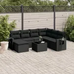 Set mobilier de grădină cu perne, 8 piese, negru, poliratan GartenMobel Dekor