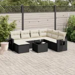 Set mobilier de grădină cu perne, 8 piese, negru, poliratan GartenMobel Dekor