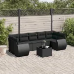 Set mobilier de grădină cu perne, 8 piese, negru, poliratan GartenMobel Dekor