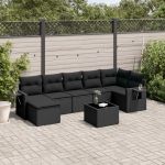 Set mobilier de grădină cu perne, 8 piese, negru, poliratan GartenMobel Dekor