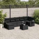 Set mobilier de grădină cu perne, 8 piese, negru, poliratan GartenMobel Dekor