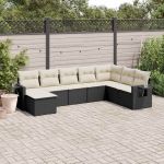 Set mobilier de grădină cu perne, 8 piese, negru, poliratan GartenMobel Dekor