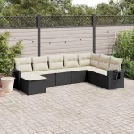 Set mobilier de grădină cu perne, 8 piese, negru, poliratan GartenMobel Dekor