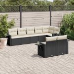 Set mobilier de grădină cu perne, 8 piese, negru, poliratan GartenMobel Dekor