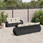 Set mobilier de grădină cu perne, 8 piese, negru, poliratan GartenMobel Dekor