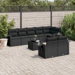 Set mobilier de grădină cu perne, 9 piese, negru, poliratan GartenMobel Dekor