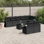 Set mobilier de grădină cu perne, 9 piese, negru, poliratan GartenMobel Dekor
