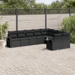 Set mobilier de grădină cu perne, 9 piese, negru, poliratan GartenMobel Dekor