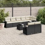Set mobilier de grădină cu perne, 9 piese, negru, poliratan GartenMobel Dekor